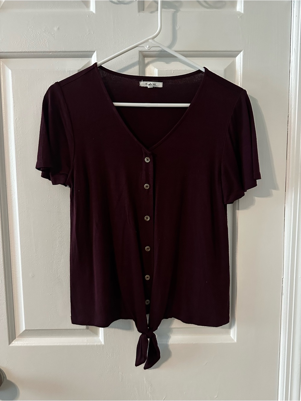 Maurices Plum Button-Front Tie Hem Top